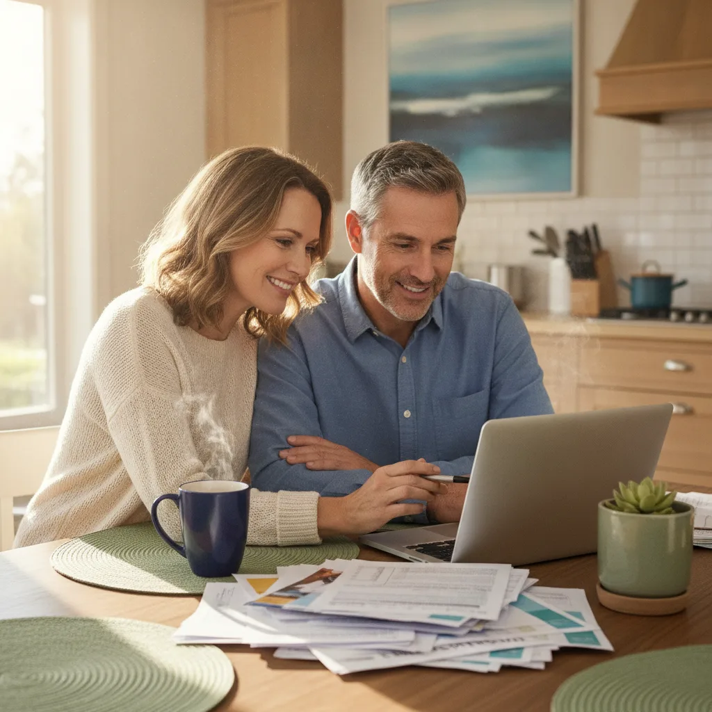 Couple reviewing dental financing options together at home